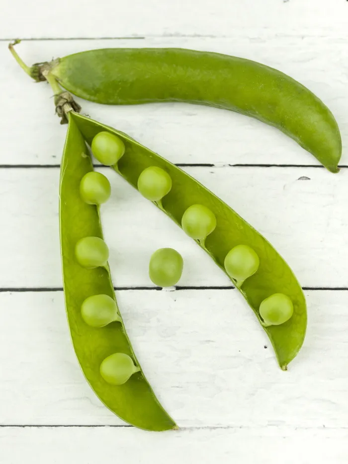 白色表面上的绿色豌豆