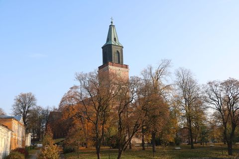 大教堂，图尔库，芬兰语，钟楼，旧，建筑，旅游，秋天