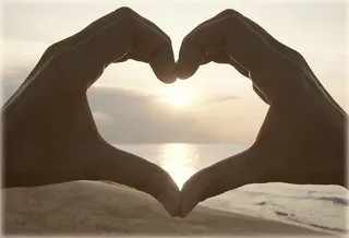 人，形成，心，手，海岸，日落，海滩，海洋