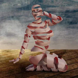 超现实主义，肖像，剥皮，女人，贝壳，剥皮，奇异，幻想