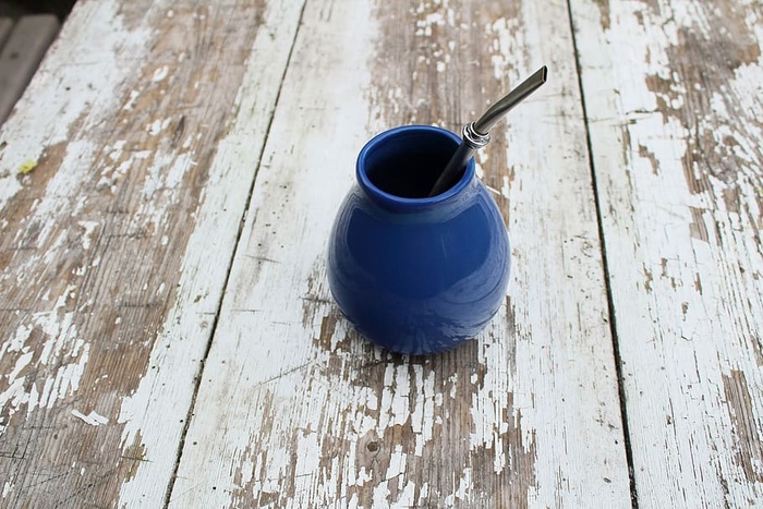 Yerba Mate、Matero、Bombilla、Bombilla、木质材料、高角度视图、油漆、白天