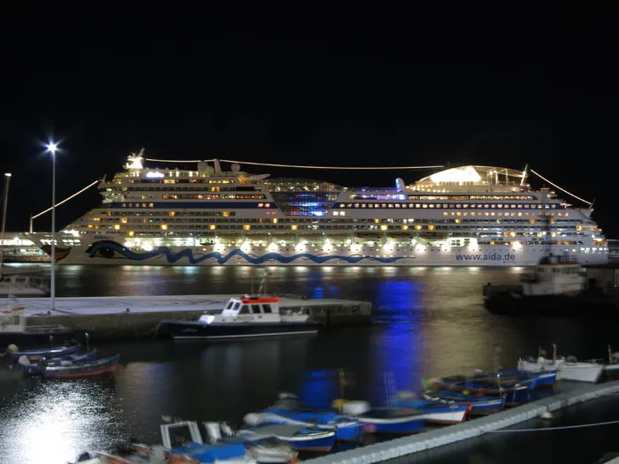aida，夜间，照明，游轮，水，航海船舶，运输，照明