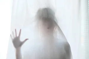 人，孩子，手，窗帘，窗户，玻璃，怪物，幽灵
