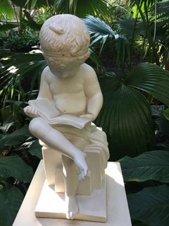 阅读, 雕塑, 预定, 图, 花园, 雕像, 没有人