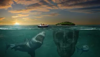 岛屿，海，照片蒙太奇，photoshop，危险，冒险，海洋，捕食者