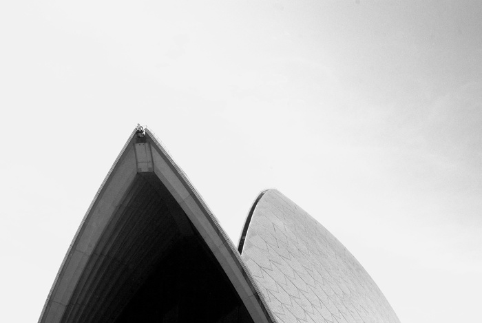 澳大利亚, ​​悉尼, 悉尼歌剧院, 歌剧院, 黑与白, 建筑, 建筑结构, 低角度视图