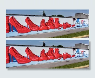 红色，鞋子，染料，白色，大，街道，艺术，涂鸦