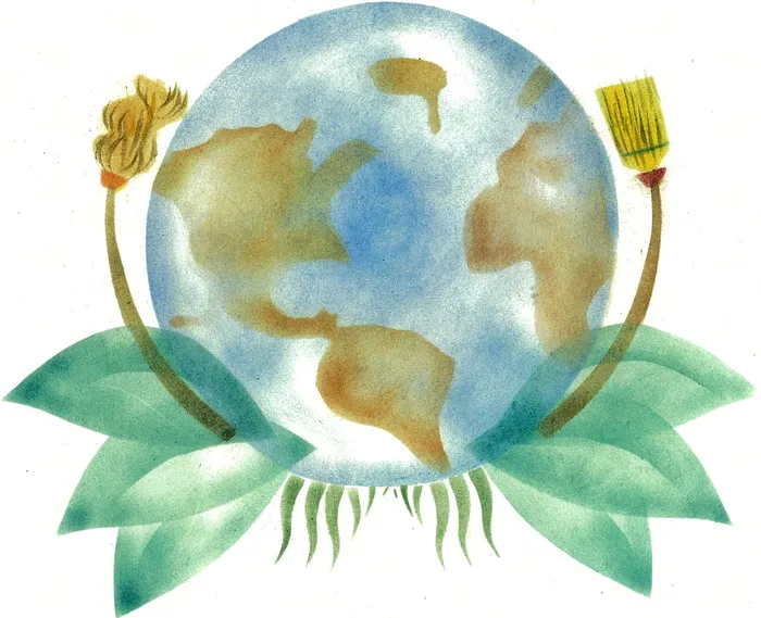 圆形、蓝色、球形、绿色、叶子插图、世界、地图、地球