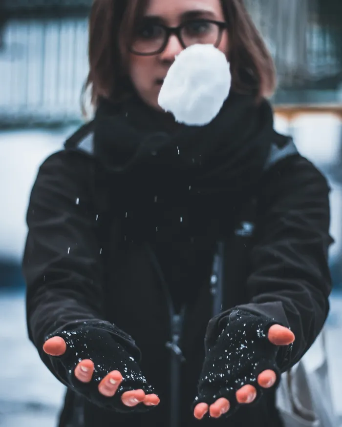 女人，接住，雪球，冷，冻，冰，雪，人