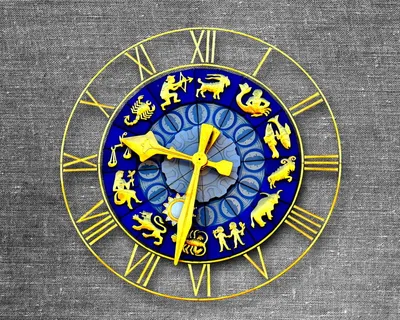 生肖钟，墙，钟，生肖，时间，指针，表盘金，蓝色