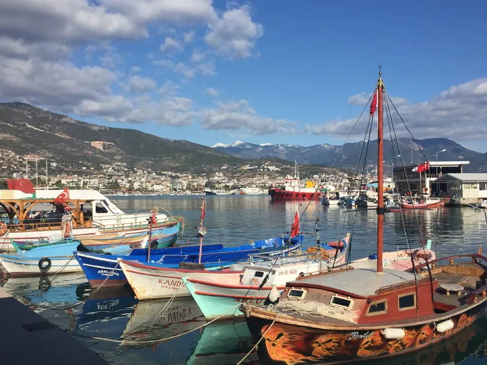 alanya港口，alanya，港口，两者，渔船，水，帆，夏天