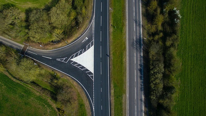 俯视摄影，道路，田野，鸟瞰，视野，绿地，草地，草坪