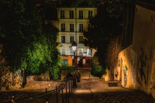 法国、巴黎、蒙马特、灯光、夜晚、楼上、街道、城市