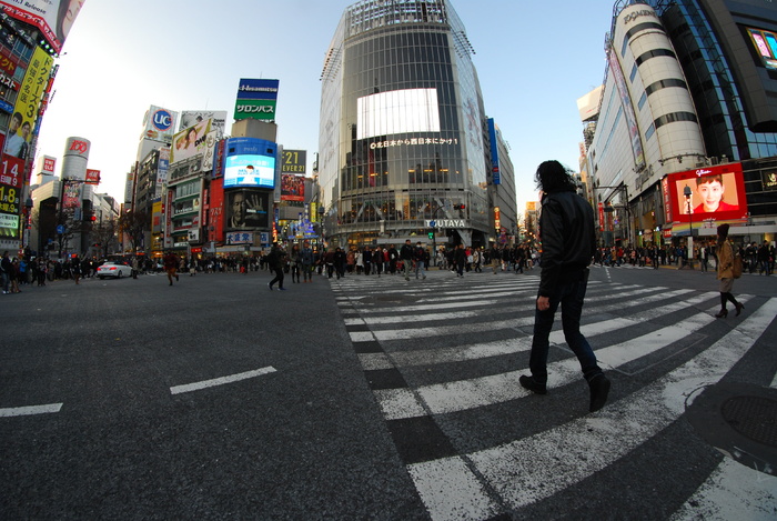 日本、fisheye、东京、街道、城市、建筑、建筑结构、道路标记