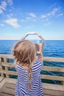 夏天，大海，水，自然，天空，女孩，孩子，辫子