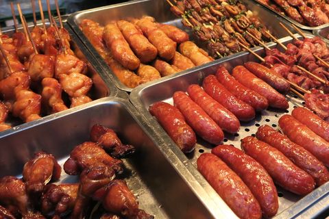 食物，香肠，肉，烧烤，食物和饮料，新鲜，无人，高角度观看