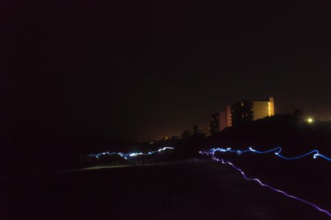 光绘, 海滩, 佛罗里达, 水, 夜, 海洋, 光条纹, 光