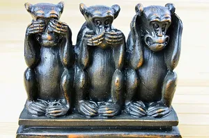三，智者，猴子雕像，三只猴子，三只智者猴子，古代的图标，我看不到邪恶，我听不到邪恶