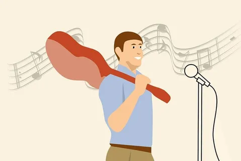 音乐家用吉他、唱歌的插图。 音乐家用吉他、唱歌的插图。