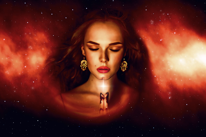 幻想, 肖像, 幻想肖像, 神秘, 合十礼, 星星, 女性, 女人