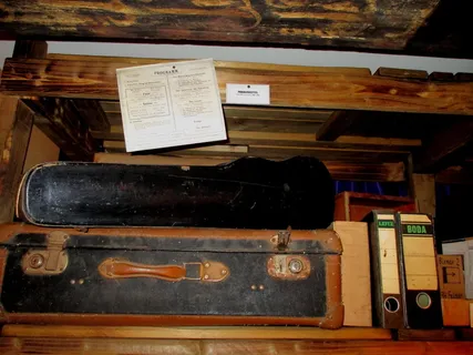 行李，阁楼，旧，古董，降价，木偶戏，小提琴箱，老式