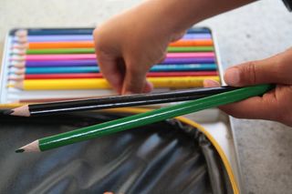 退货，铅笔，儿童，人手，手，菜鸟图库，多色，一人