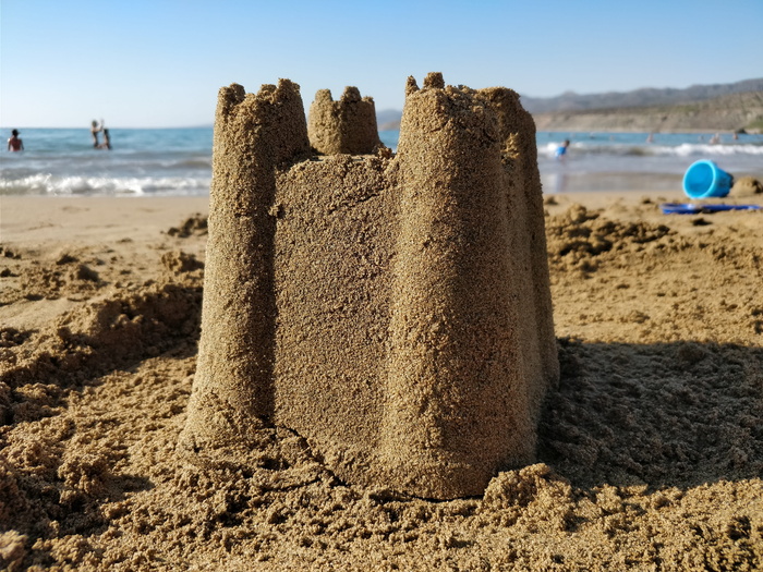 沙堡，沙结构，夏天，假日，沙堡，海滩，陆地，海洋