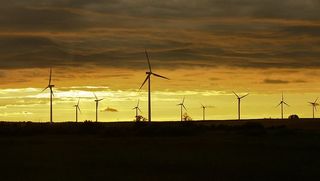 剪影，风力涡轮机，日落，风，涡轮机，云，金色，小时
