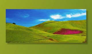 绿色的山，绿色的，草，覆盖的，小山，白天，田野，蓝色