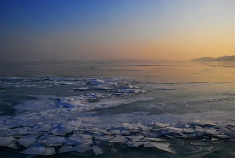 日落，黄昏，冰，冰冻，zing，湖，水，天空