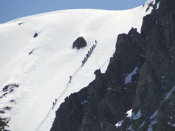 山，攀岩，滑雪者，高度，冬天，雪，山顶，攀岩者