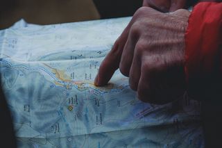 地图，旅行，手指，远足，自然，湖泊，道路，显示