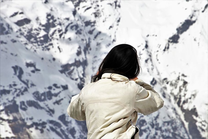 她，女孩，阿尔卑斯山，迷人，山顶，雪，冬天，寒冷
