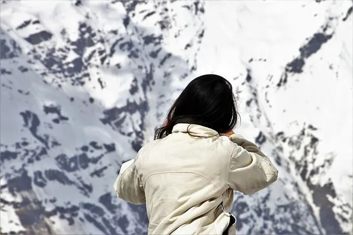 她，女孩，阿尔卑斯山，迷人，山顶，雪，冬天，寒冷