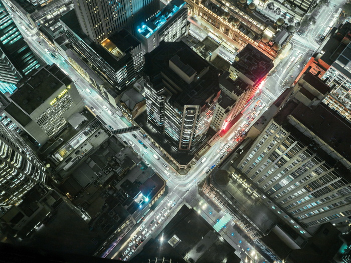 鸟瞰摄影，城市景观，路口，十字路口，城市，夜晚，灯光，繁忙