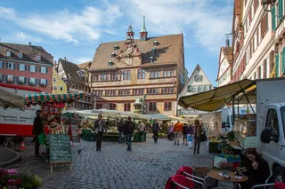 图宾根，市政厅，市场，壁画，农民，当地市场，市场，城市，建筑