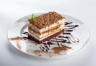 切片，摩卡蛋糕，白色，陶瓷，盘子，蛋糕，一块蛋糕，食谱