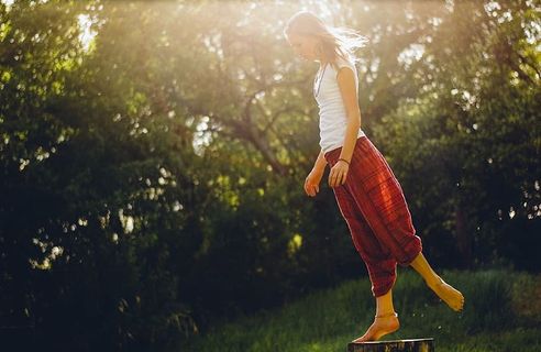 平衡，人，树，女人，户外，女人，自然，生活方式