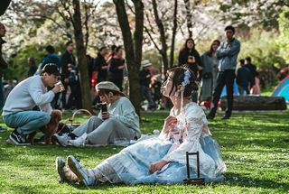 坐在草地上的女人