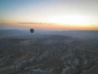 热气球，风景，自然，山脉，丘陵，岩石，日落，天空