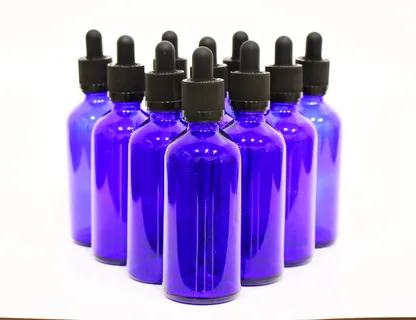 蓝色, 玻璃, 滴管, 瓶子, 100 毫升, 瓶子, 白色背景, 容器