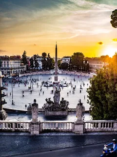 意大利、罗马、波波罗广场、雕像、人物、游客、游客、度假 意大利、罗马、波波罗广场、雕像、人物、游客、游客、度假