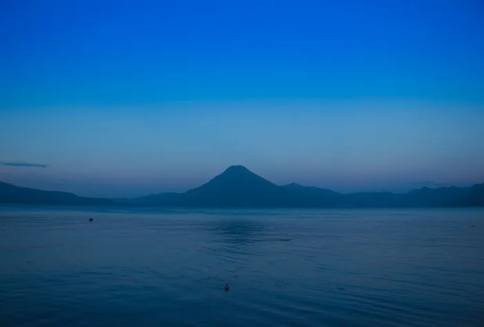 涟漪，身体，水，旁边，山，日落，山，云