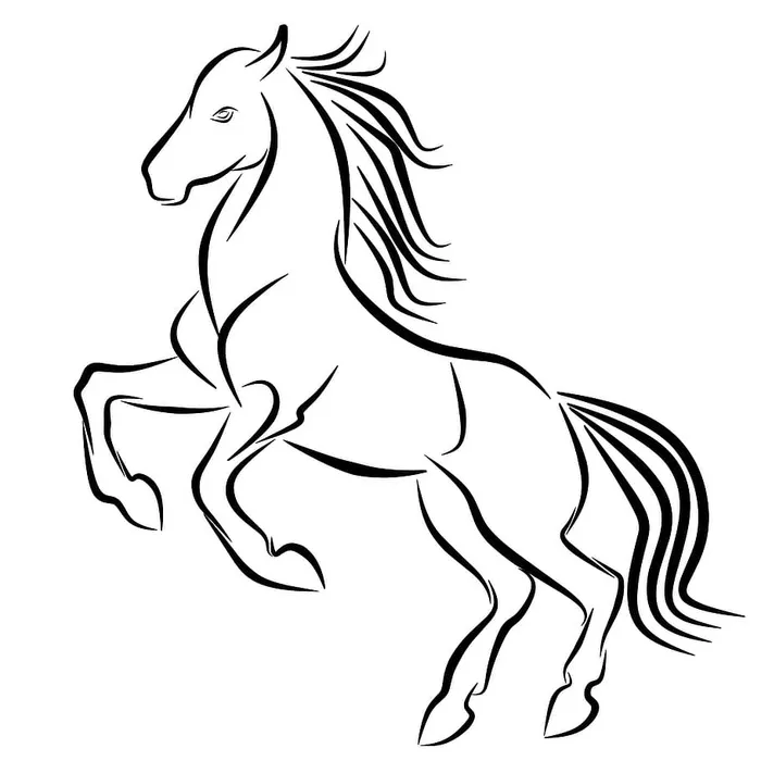 马饲养的线条插图。