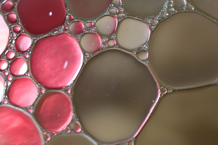 水包油、油眼、液体、抽象、纹理、宏观、油、封闭