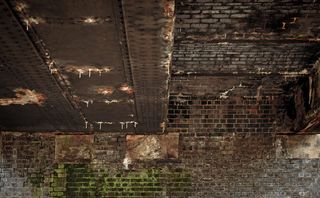 旧的，桥，墙，砖，生锈，青苔，青苔，绿色