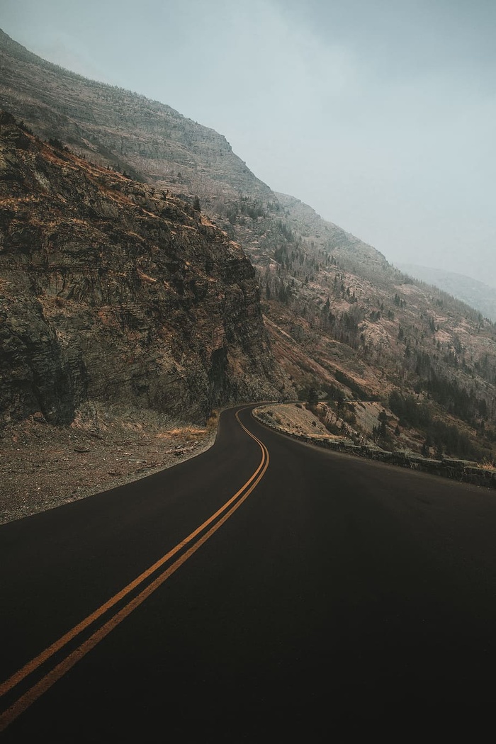 弯道，弯道，公路，路面，蒙大拿州，冰川国家公园，公路，沙漠