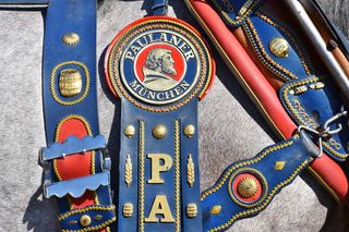 蓝色, paulaner 皮革马鞍, 辔头, 失速, 马, 鞍, 瑞特, 慕尼黑啤酒节