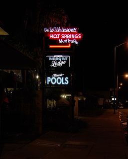 calistoga，美国，矿物池，度假村，小屋，霓虹灯，标牌，标志