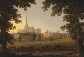 灰色、城堡、多云、天空、约翰·吉尔伯特、艺术、艺术、绘画